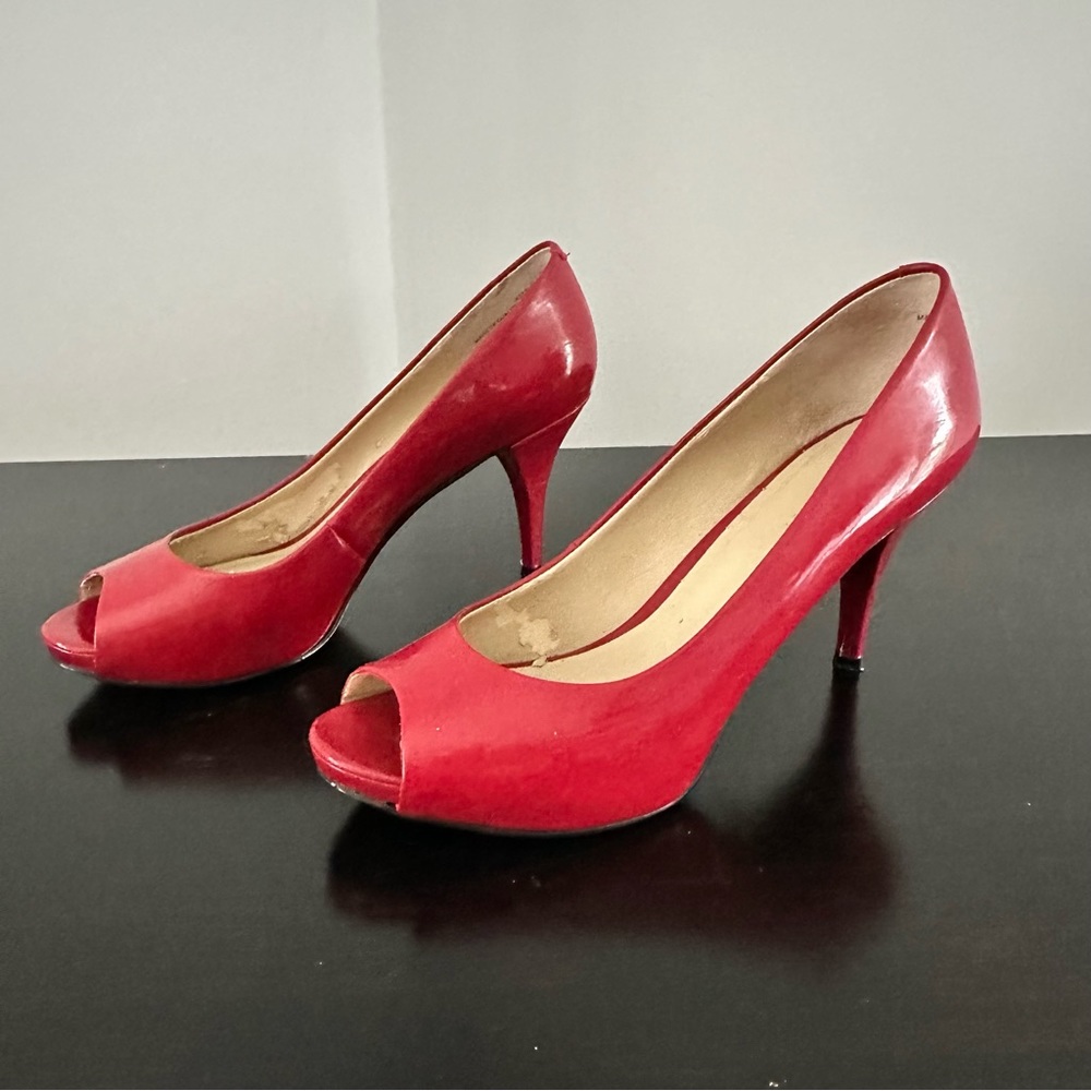 Red Nine West Peep Toe Heels